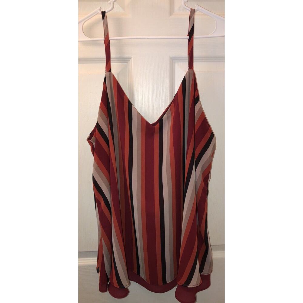 Torrid Tank Blouse Striped Adjustable Spaghetti Straps V Neck Orange Size 2
